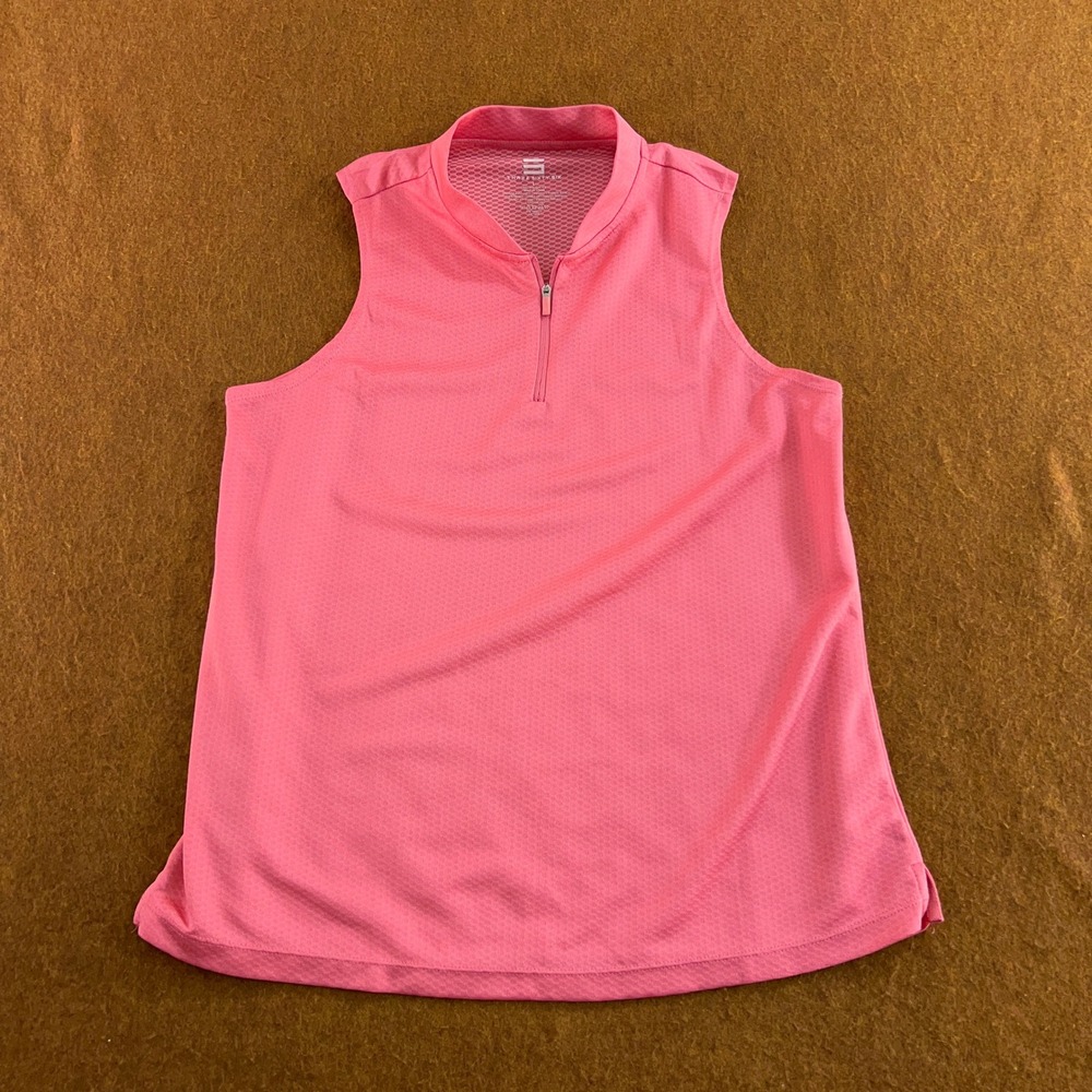 Three Sixty Six Womens Large Pink 1/4 Zip Sleeveless Golf Polo Shirt New